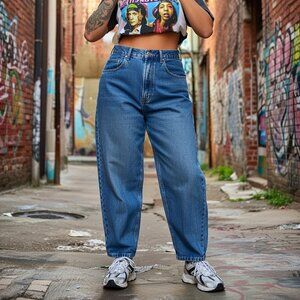 Vintage 90s Anchor Blue Baggy Jeans Women's Size 11 S High Waist Denim Cotton